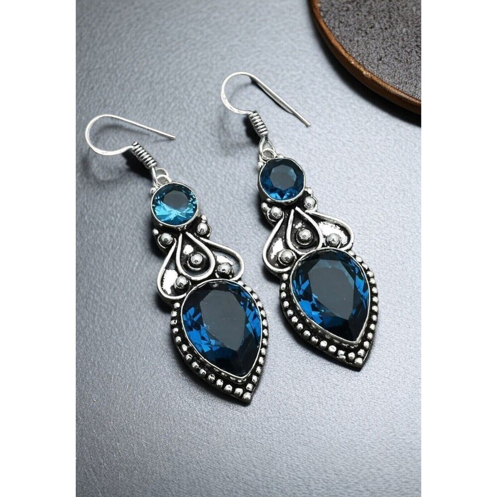 New without tags Handmade Topaz Drop Dangle Earrings Women Silver/Blue 2.24"
